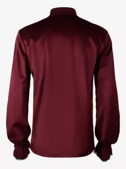 Chemise Rouge Vintage Top Rétro Volants Manches Longues Fleuries Polyester Fibre Rétro Costumes Pour Homme Déguisement Vintage Bourgogne