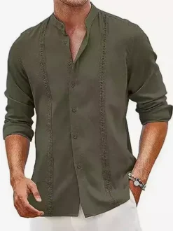 Chemises cubaines Guayabera pour hommes chemises de plage décontractées à manches longues pour l'été