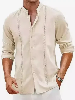 Chemises cubaines Guayabera pour hommes chemises de plage décontractées à manches longues pour l'été