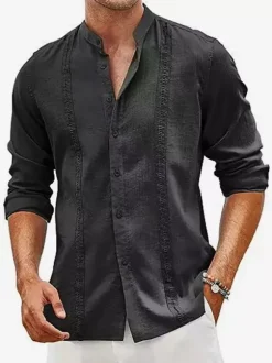 Chemises cubaines Guayabera pour hommes chemises de plage décontractées à manches longues pour l'été