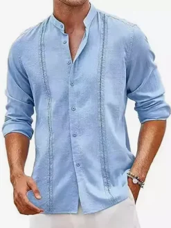 Chemises cubaines Guayabera pour hommes chemises de plage décontractées à manches longues pour l'été