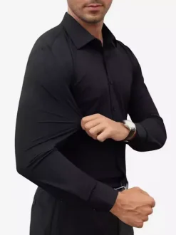 Chemises extensibles à manches longues pour hommes style décontracté couleur unie