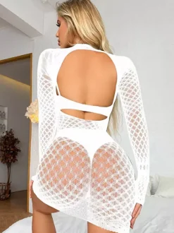 Chemises en résille en maille pour femmes robe noire body babydoll lingerie transparente