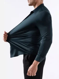 Chemises pour hommes sans coutures haute élasticité manches longues anti-rides