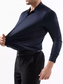 Chemises pour hommes sans coutures haute élasticité manches longues anti-rides