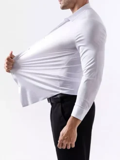Chemises pour hommes sans coutures haute élasticité manches longues anti-rides