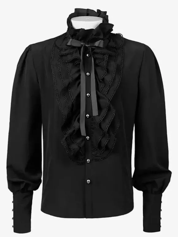 Chemises à volants pour hommes style Renaissance style steampunk gothique décontractées boutonnées manches longues