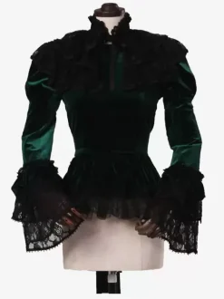 Chemise Tudor rétro vert foncé pour femme avec n艙uds style royal costume Marie-Antoinette chemisier de bal