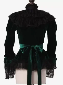 Chemise Tudor rétro vert foncé pour femme avec n艙uds style royal costume Marie-Antoinette chemisier de bal