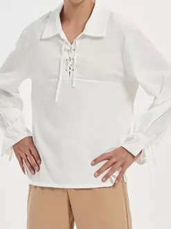 Chemise Vintage Blanc à Lacet Aristocrate Style rétro Coton Rétro Costumes Hommes Déguisements Halloween