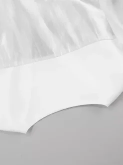 Chemisier blanc à décolleté plongeant pour femme - Top sexy transparent à manches longues - Style français pour soirées printanières streetwear 2026