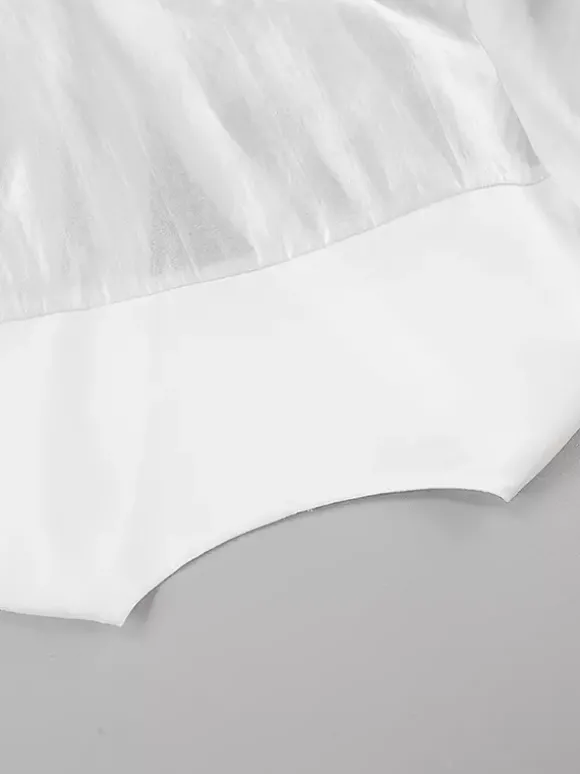Chemisier blanc à décolleté plongeant pour femme - Top sexy transparent à manches longues - Style français pour soirées printanières streetwear 2026