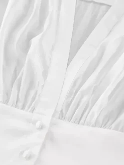 Chemisier blanc à décolleté plongeant pour femme - Top sexy transparent à manches longues - Style français pour soirées printanières streetwear 2026