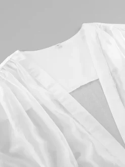 Chemisier blanc à décolleté plongeant pour femme - Top sexy transparent à manches longues - Style français pour soirées printanières streetwear 2026