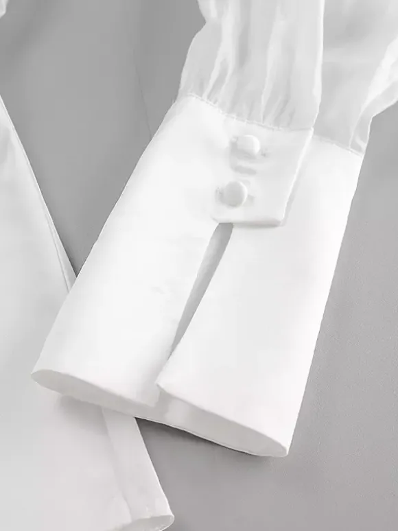 Chemisier blanc à décolleté plongeant pour femme - Top sexy transparent à manches longues - Style français pour soirées printanières streetwear 2026
