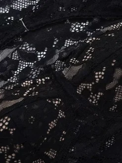 Chemisier bustier noir sexy à manches longues et découpes en dentelle style corset pour femme - Tenue de soirée printanière 2026