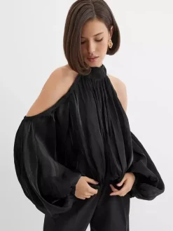 Chemisier dos nu à épaules dénudées pour femme - Haut élégant à manches lanternes et coupe ample avec foulard - Collection Fairycore Printemps 2026