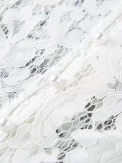 Chemisier en dentelle florale pour femme élégant boutonné - Col montant blanc coupe ajustée - Tenue de soirée printanière 2026