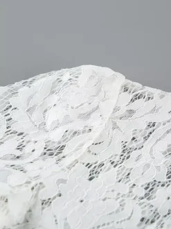 Chemisier en dentelle florale pour femme élégant boutonné - Col montant blanc coupe ajustée - Tenue de soirée printanière 2026