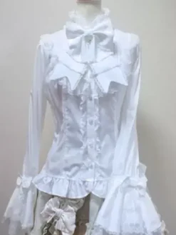 Chemisier lolita rococo en 100% coton avec noeud à volants col montant Déguisements Halloween