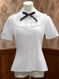 Chemisier lolita rococo en 100% coton color-block avec noeud col à revers Déguisements Halloween