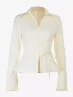 Chemisier péplum élégant et ajusté pour femme - Blouse vintage à manches cloche et taille nouée - Top chic Y2K pour un rendez-vous romantique au printemps 2026