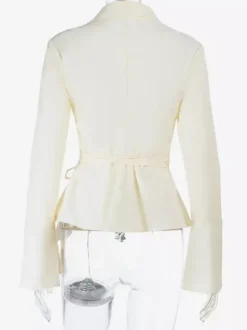 Chemisier péplum élégant et ajusté pour femme - Blouse vintage à manches cloche et taille nouée - Top chic Y2K pour un rendez-vous romantique au printemps 2026