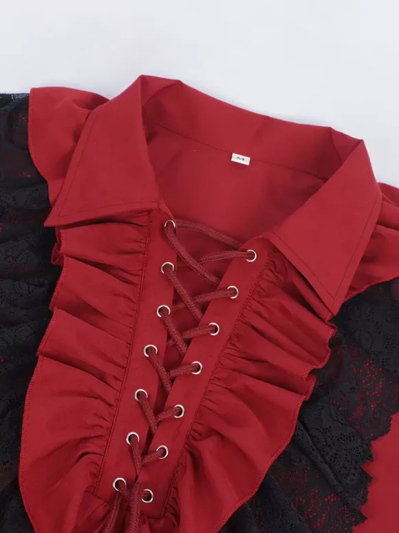 Chemisier unisexe vintage à manches volantées style victorien col noué tendance inspiré de la Renaissance Bourgogne
