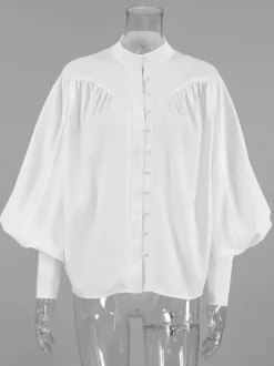 Chemisier vintage à manches bouffantes et col montant pour femme collection automne 2026