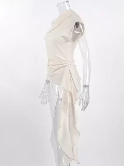 Chemisier asymétrique à une épaule sans manches pour femme froncé sur le côté et drapé.