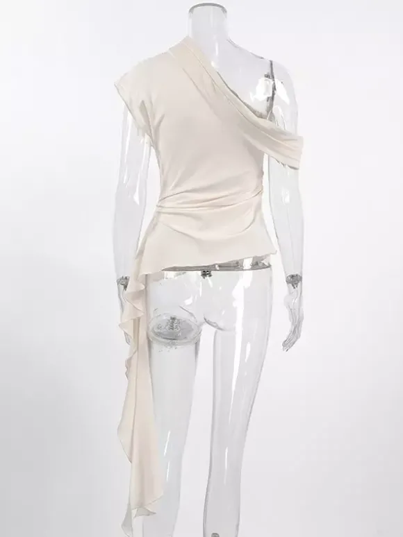 Chemisier asymétrique à une épaule sans manches pour femme froncé sur le côté et drapé.