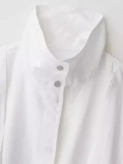 Chemisier blanc à boutons pour femme col montant manches longues style décontracté