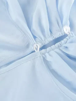 Chemisier bleu clair à volants étagés pour femme - Haut élégant à col montant et manches cloche - Style bohème chic tenue de plage 2026