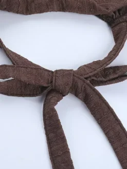 Chemisier cache-c艙ur en dentelle à col V pour femme - Haut court marron vintage à manches longues et coupe ajustée - Tenue décontractée printanière 2026