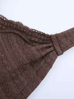 Chemisier cache-c艙ur en dentelle à col V pour femme - Haut court marron vintage à manches longues et coupe ajustée - Tenue décontractée printanière 2026