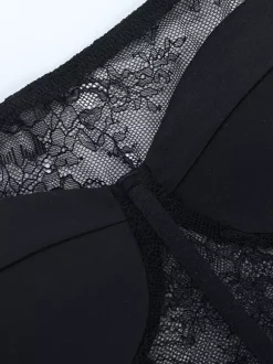 Chemisier corset en dentelle à épaules dénudées pour femme - Bustier noir transparent à manches longues en maille - Tenue de soirée printanière 2026