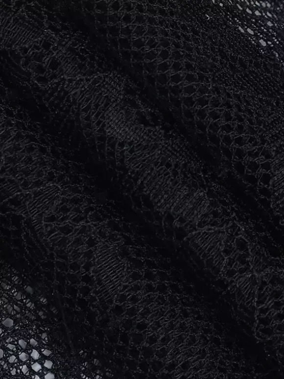 Chemisier corset en dentelle à épaules dénudées pour femme - Bustier noir transparent à manches longues en maille - Tenue de soirée printanière 2026