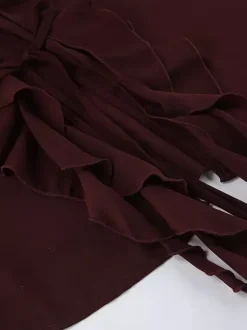 Chemisier en mousseline à volants pour femme - Bordeaux élégant à manches longues évasées et n艙ud sur le devant - Idéal pour le printemps du bureau au dîner (2026)