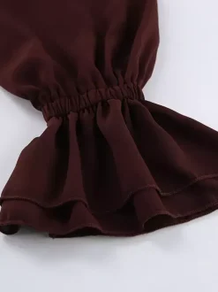 Chemisier en mousseline à volants pour femme - Bordeaux élégant à manches longues évasées et n艙ud sur le devant - Idéal pour le printemps du bureau au dîner (2026)