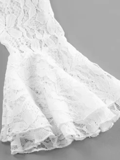Chemisier femme en dentelle florale blanche - Haut élégant à volants et manches évasées - Collection Coquette Fairycore Printemps Soirée Clubwear 2026