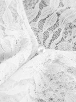 Chemisier femme en dentelle florale blanche - Haut élégant à volants et manches évasées - Collection Coquette Fairycore Printemps Soirée Clubwear 2026
