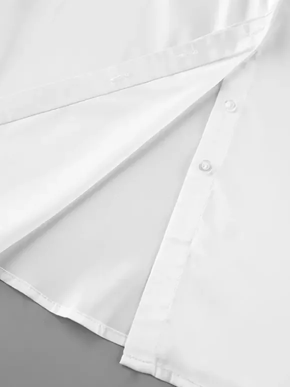 Chemisier élégant à manches cloche en satin pour femme - Blanc soyeux poignets évasés fermeture boutonnée - Printemps 2026