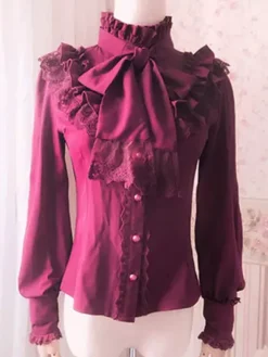 Chemisier lolita doux en polyester unicolore avec noeud col roulé Déguisements Halloween