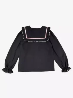 Chemisier Lolita à lacets et volants col rond manches longues