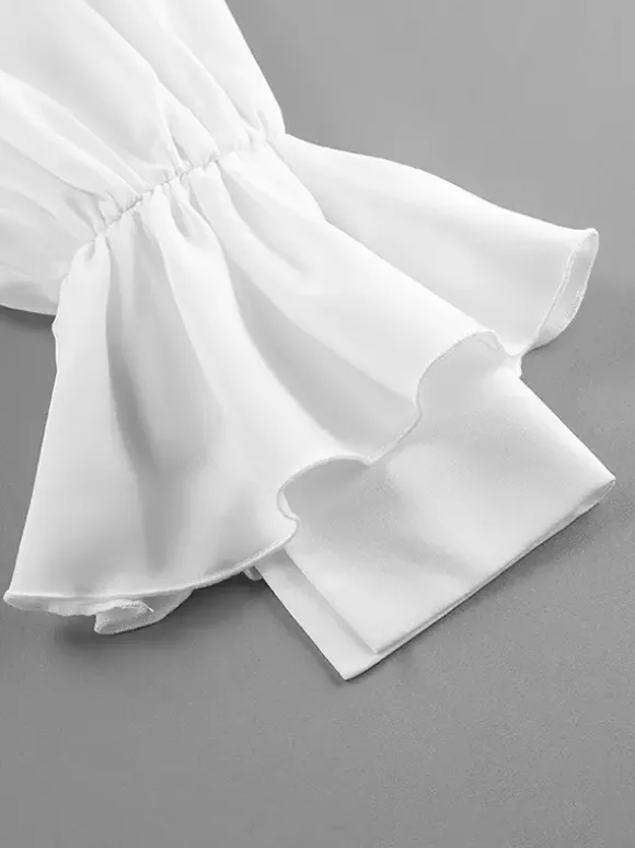 Chemisier péplum blanc élégant pour femme - Col V dos nu manches lanternes coupe ajustée - Idéal pour le printemps et le soir (2026)