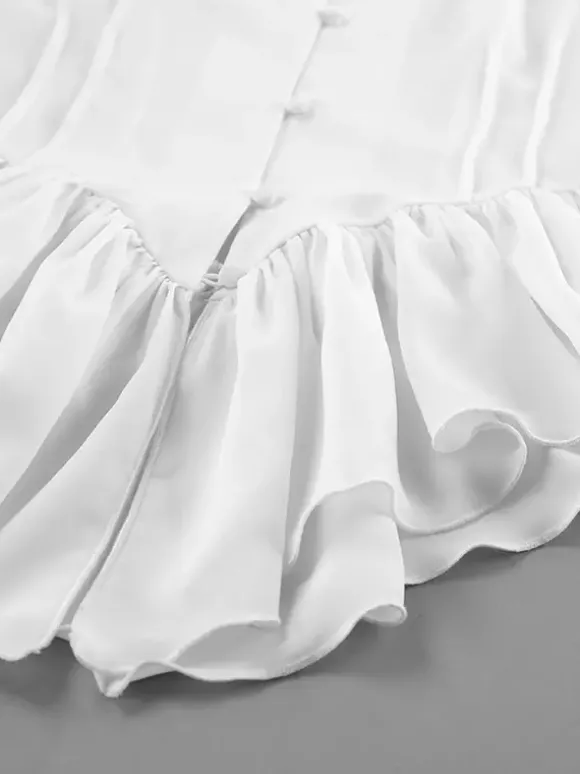 Chemisier péplum blanc élégant pour femme - Col V dos nu manches lanternes coupe ajustée - Idéal pour le printemps et le soir (2026)