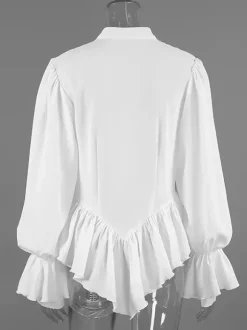 Chemisier péplum blanc élégant pour femme - Col V dos nu manches lanternes coupe ajustée - Idéal pour le printemps et le soir (2026)