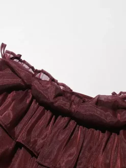 Chemisiers en mousseline à épaules dénudées pour femmes - Hauts Fairycore à manches longues et ourlet bouffant à volants - Tenue décontractée d'été 2026