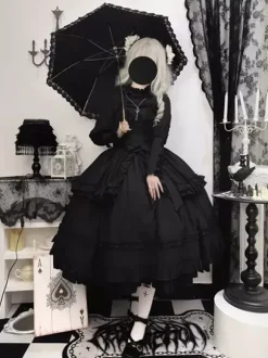 Chemisiers gothiques Lolita Haut Lolita noir à manches longues Volants N艙uds Chemise Lolita jacquard