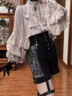 Chemisiers gothiques Lolita haut Lolita abricot manches longues volants en dentelle imprimé floral chemise Ouji Lolita